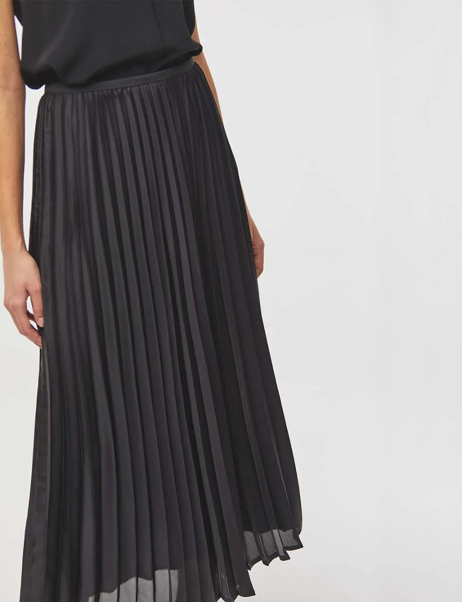 Pleated Satin Skirt Black