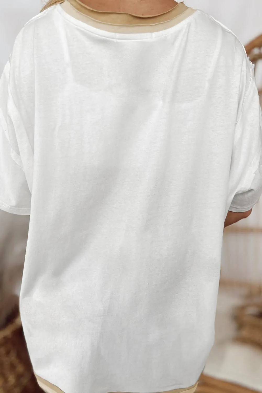 Shooting Star Beige Patched Oversized T Shirt