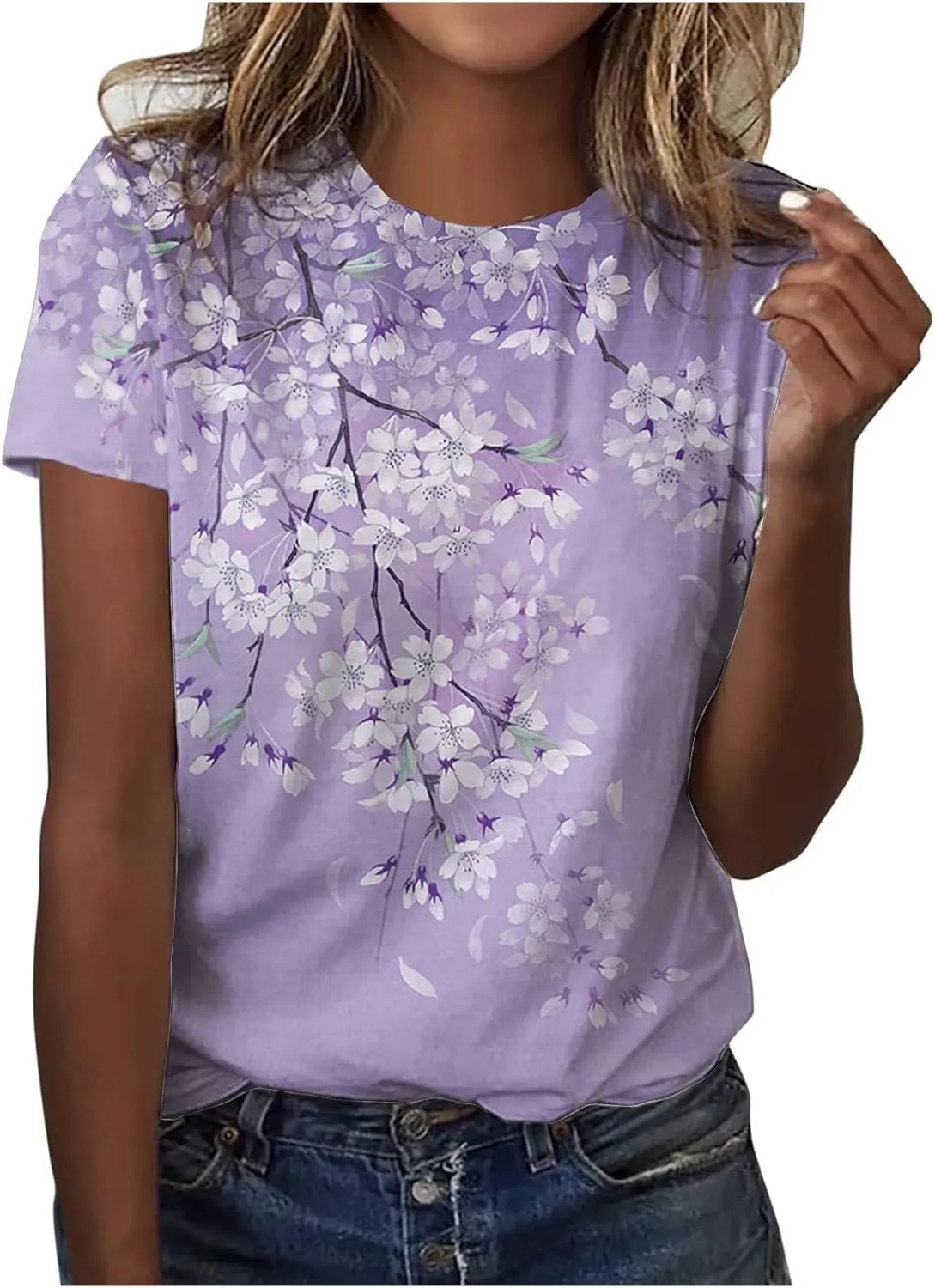 Summer Tops,Women's Round Neck Fashion Casual Top Short Sleeve Printed Loose Pullover