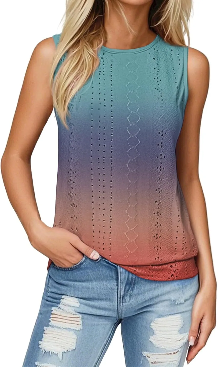 Tank Top for Women 2025 Summer Pleated Sleeveless Crewneck T Shirts Dressy Casual Beach Clothes Trendy Outfits