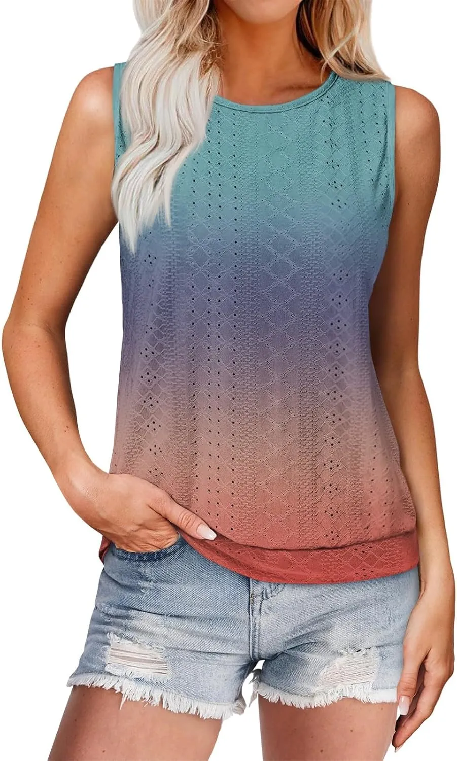Tank Top for Women 2025 Summer Pleated Sleeveless Crewneck T Shirts Dressy Casual Beach Clothes Trendy Outfits