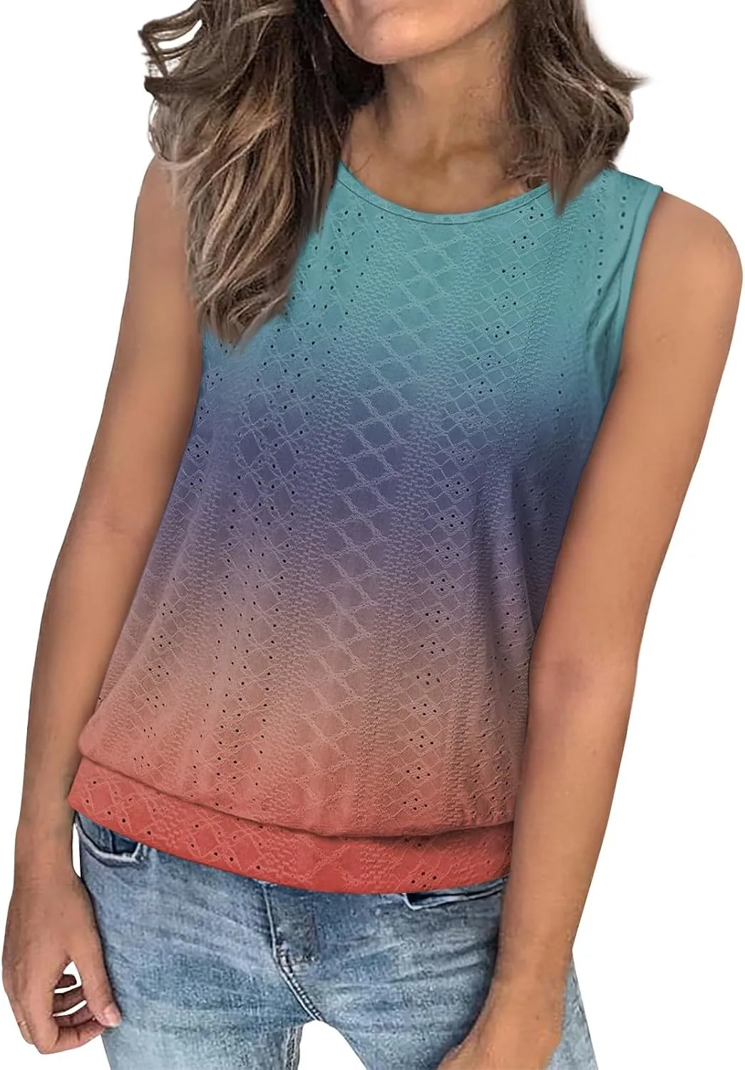 Tank Top for Women 2025 Summer Pleated Sleeveless Crewneck T Shirts Dressy Casual Beach Clothes Trendy Outfits