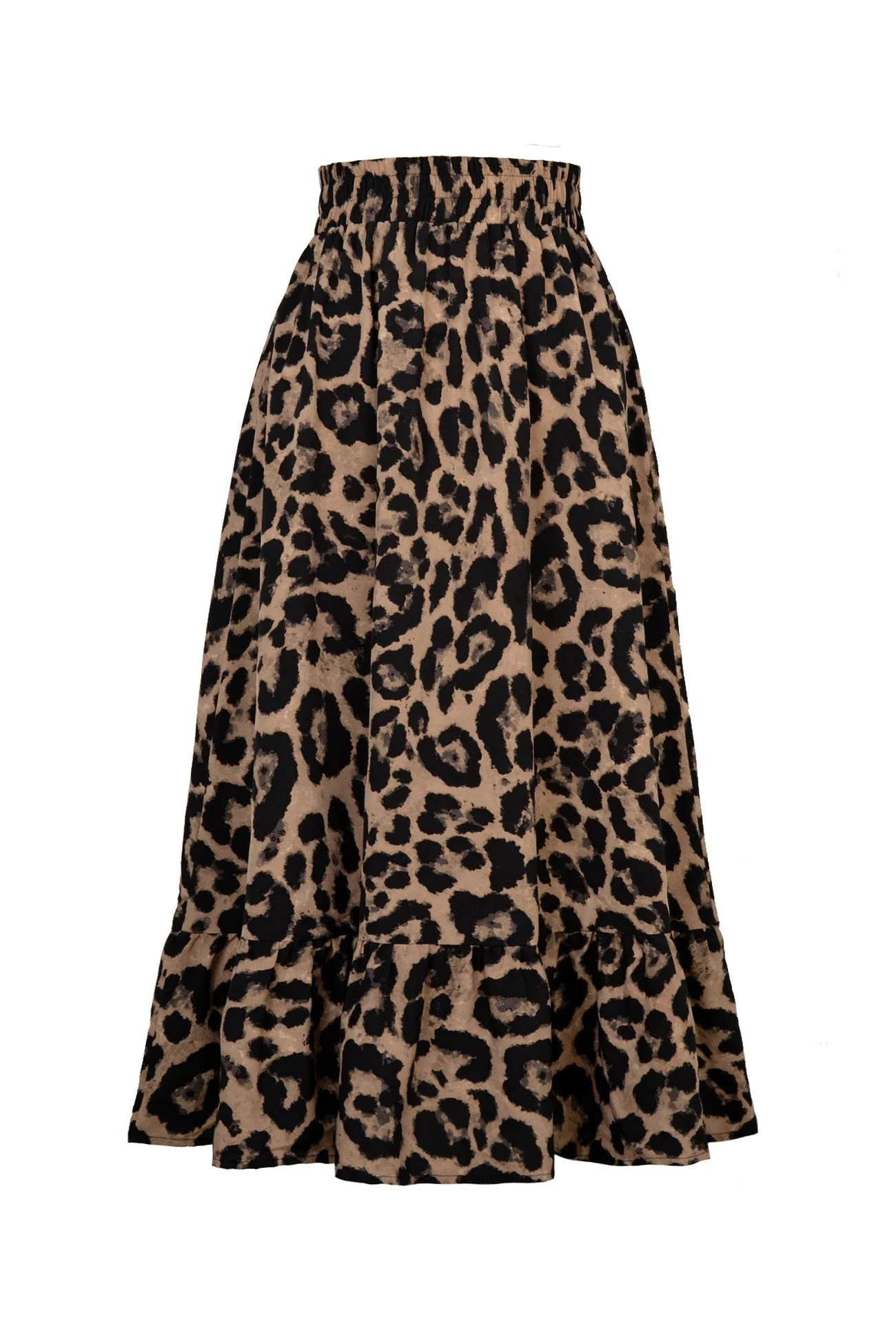 TastyHottie - Leopard Print Hem Pleated High Waist Skirt