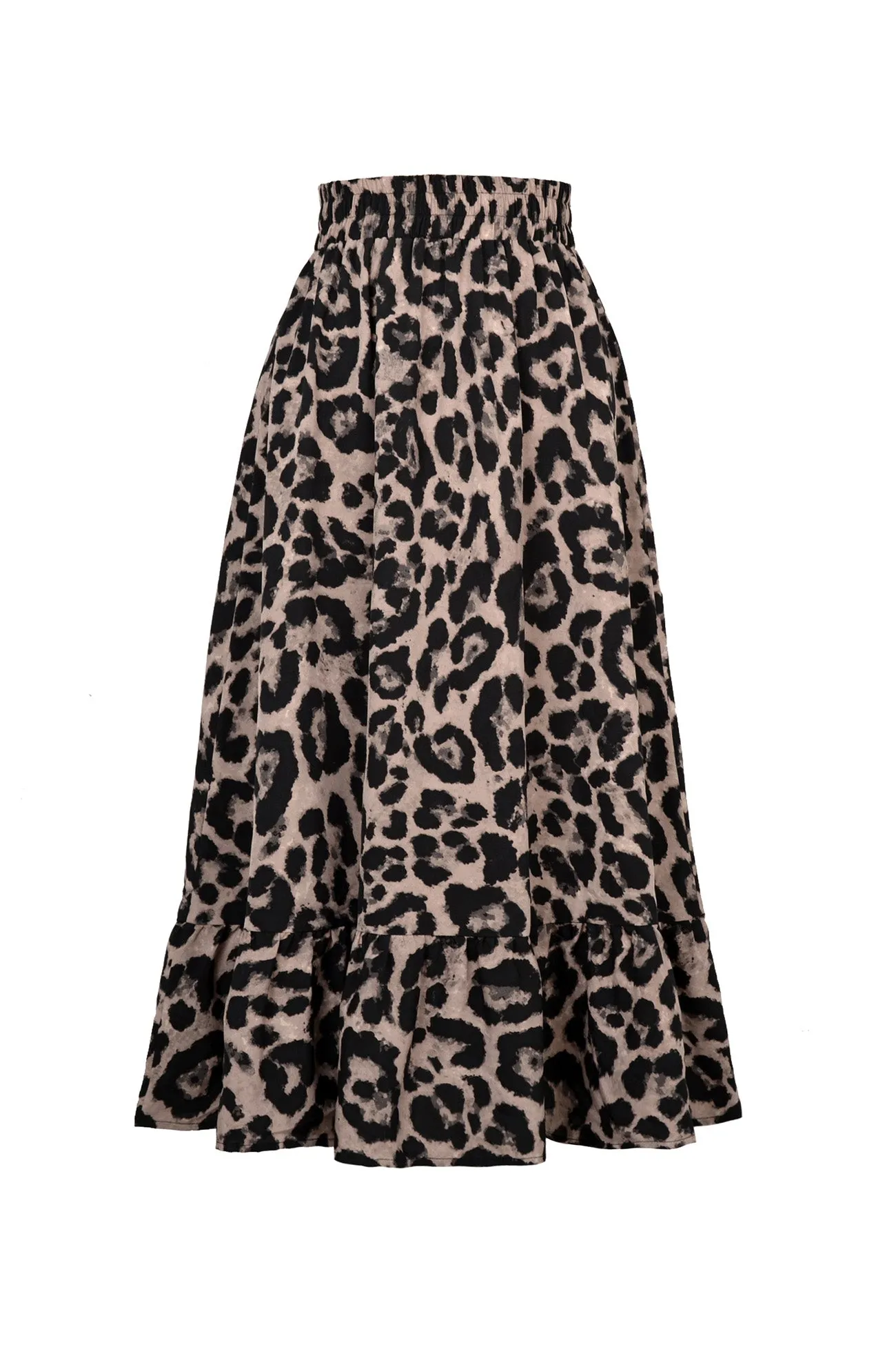 TastyHottie - Leopard Print Hem Pleated High Waist Skirt
