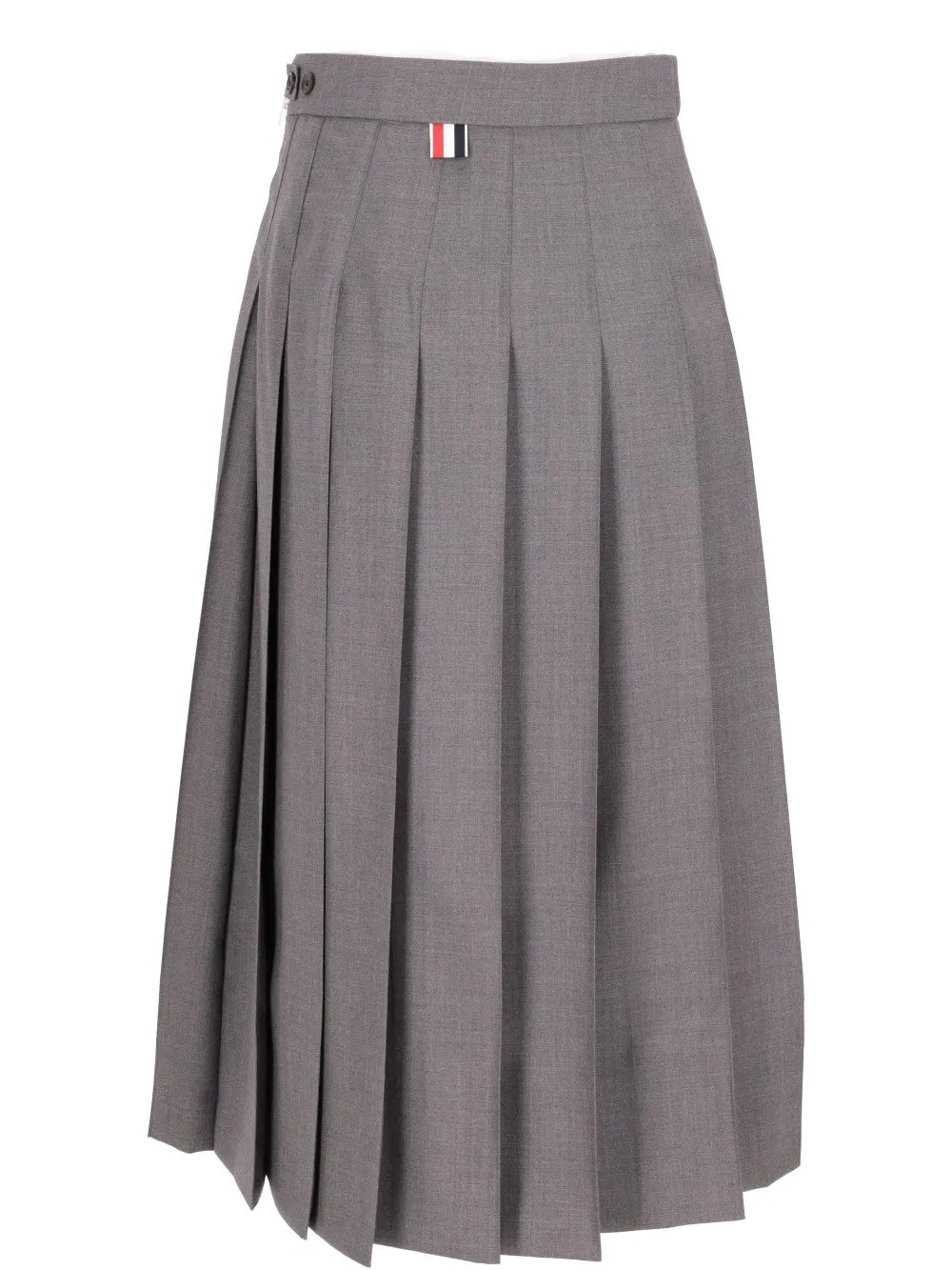 THOM BROWNE DARK GREY SUPER 120's TWILL BELOW KNEE PLEATED SKIRT