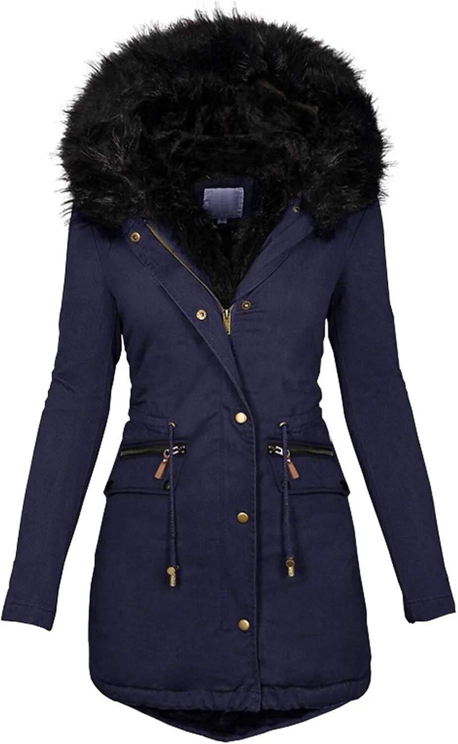 Trench Coat for Women Simple Fashion Hood Long Sleeve Quilted Jacket Slim Fit Button Zip Overcoat 2024 Winter Outwear