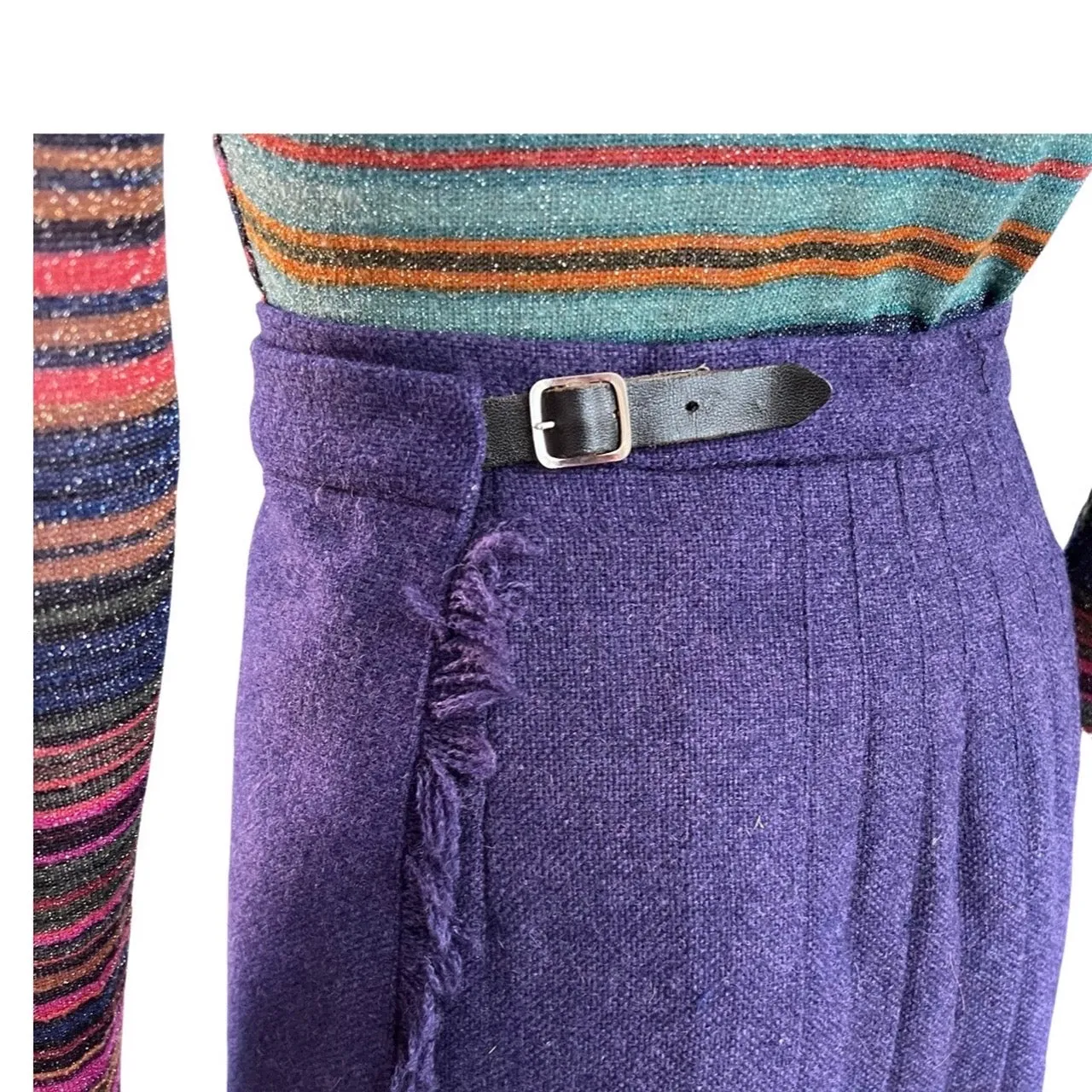 Vintage 1970s Pleated Wool Wrap Skirt