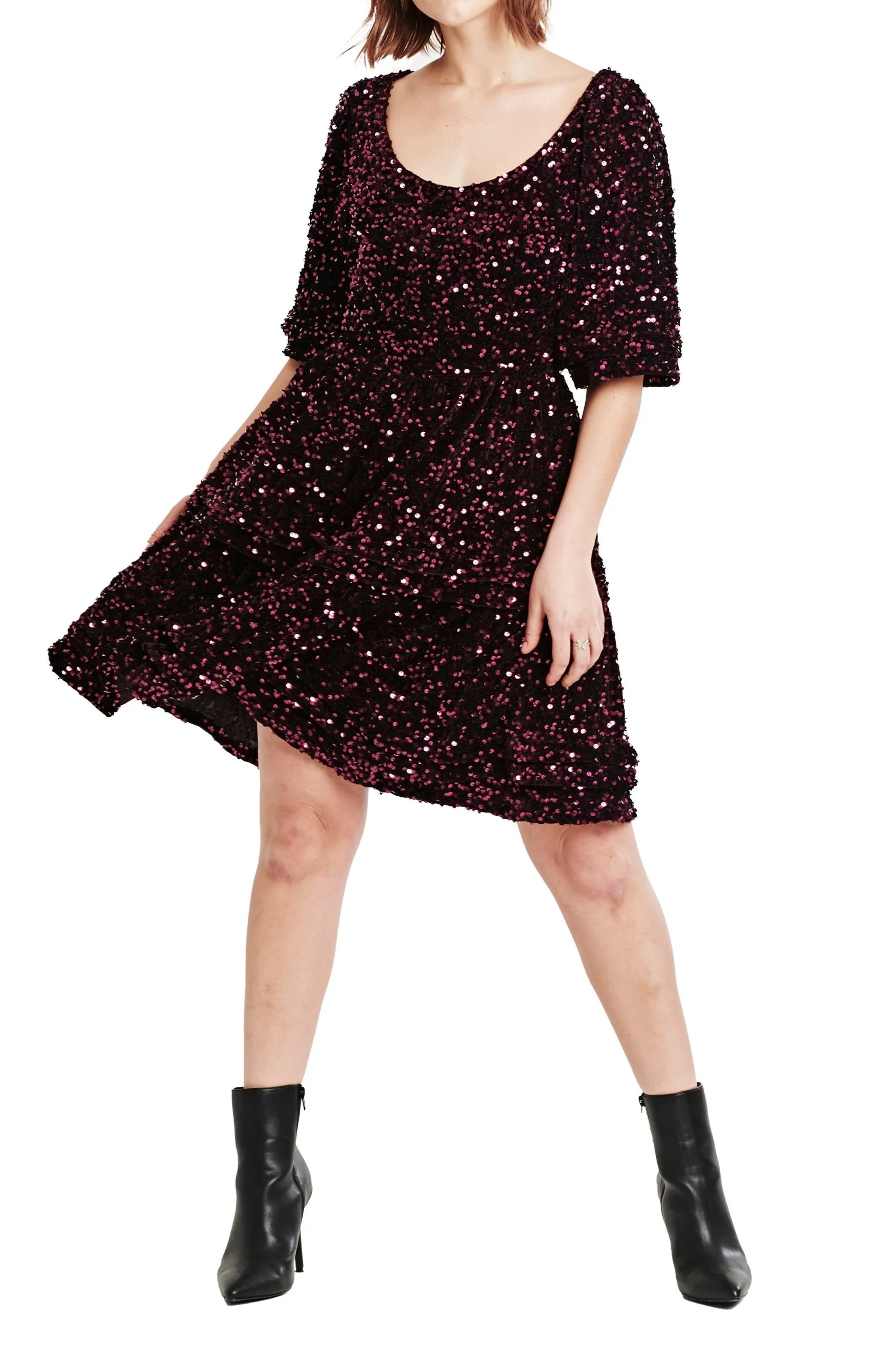 WENDY PLEATED DRESS RAISIN SEQUIN