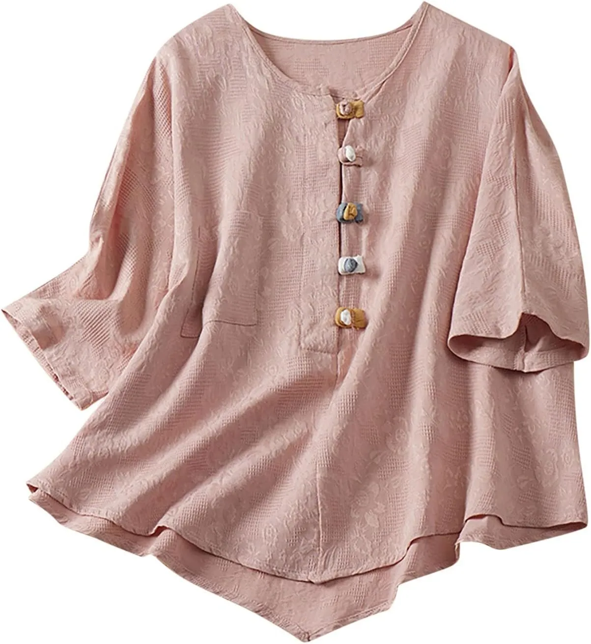 Women Linen Button Down Shirt Half Short Sleeve Tops Ladies Summer Casual V Neck Beach Cotton Blouses