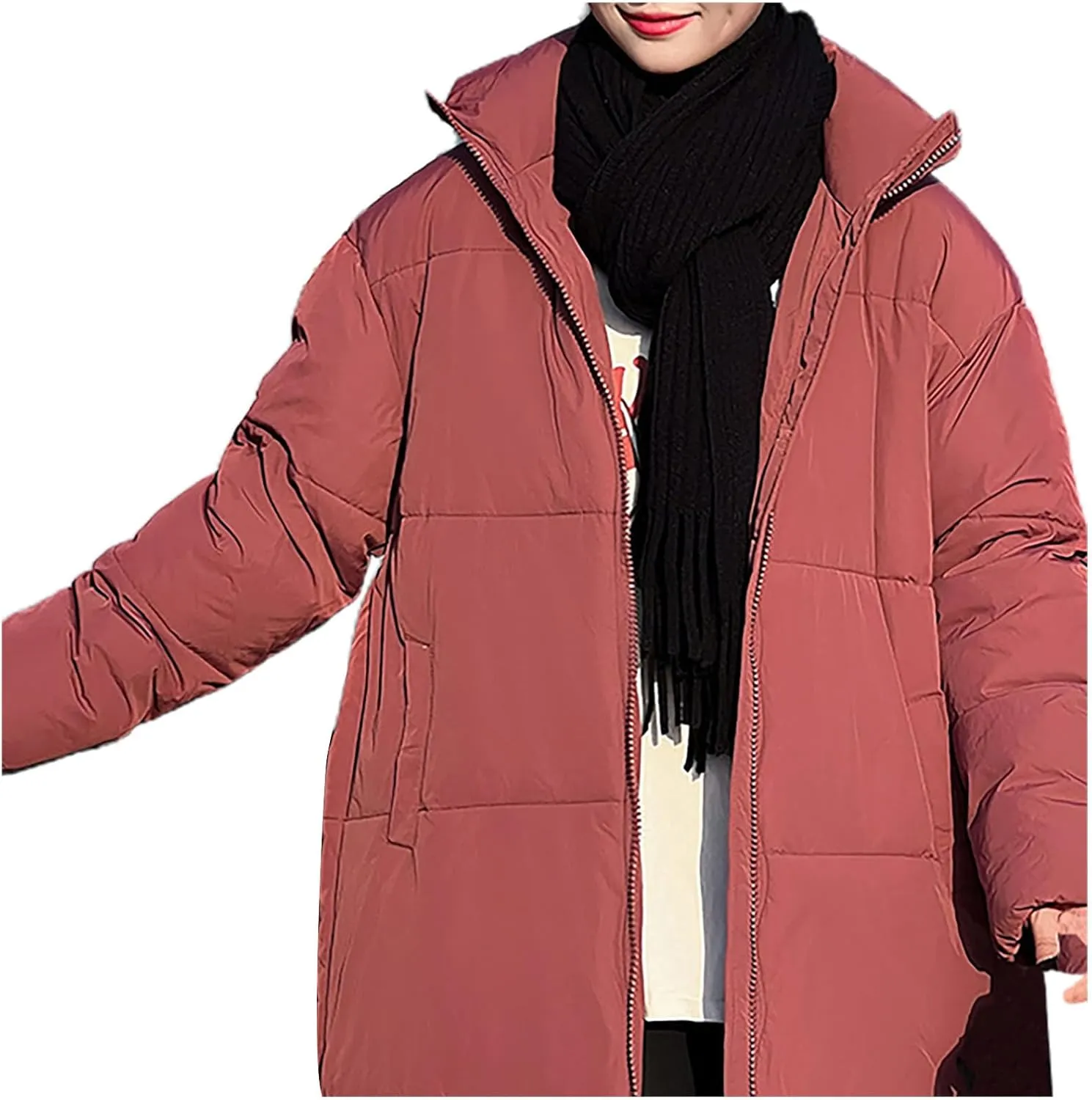 Women Long Winter Coat Warm Thickened Stand-Collar Hoodless Down Jacket Ankle-Length Puffer Coat Outwear with Pockets