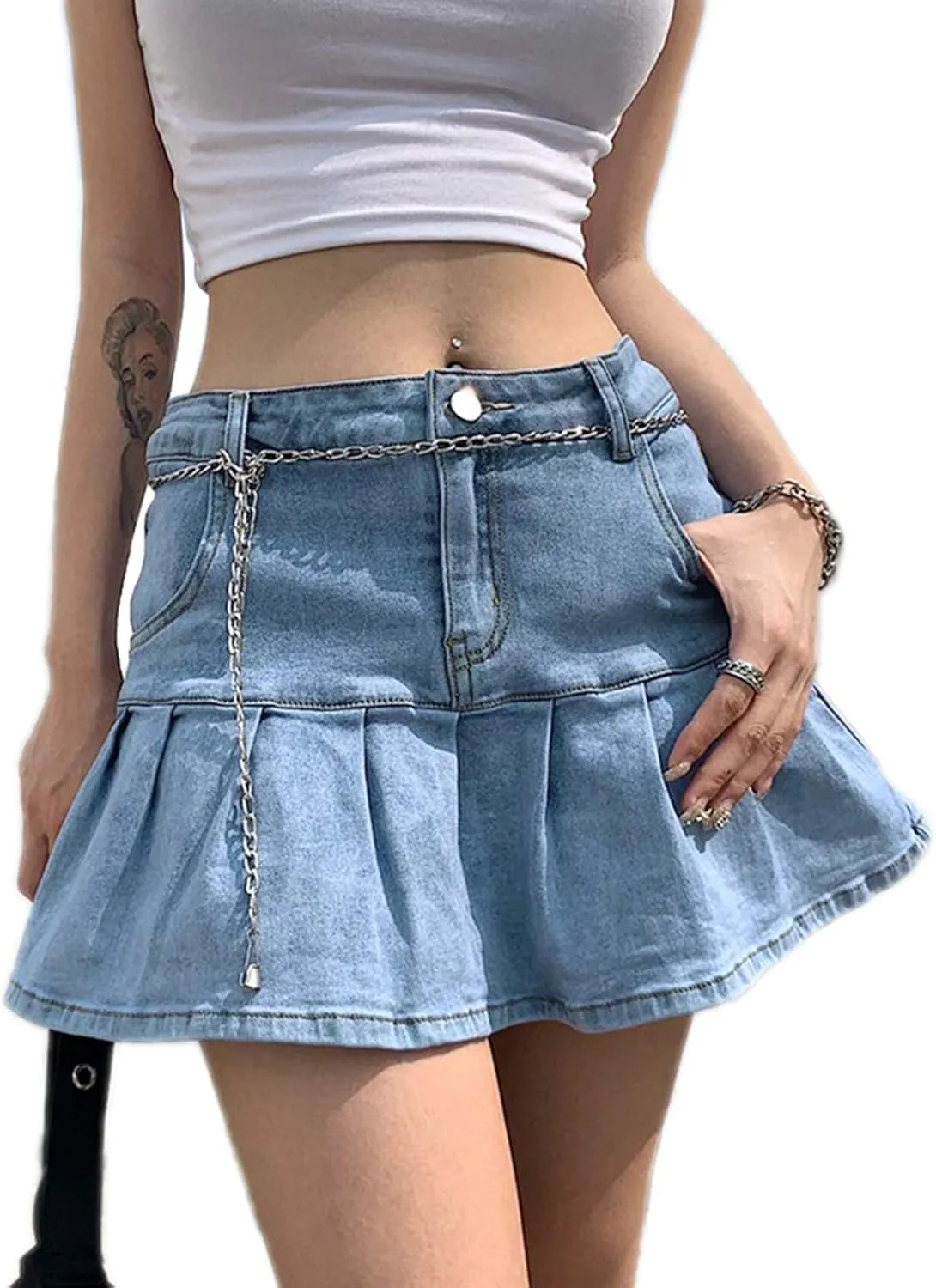Women Mini Pleated Skirts Sexy Lace Patchwork Short Skirts High Waist Solid Color Goth A-line Skirts