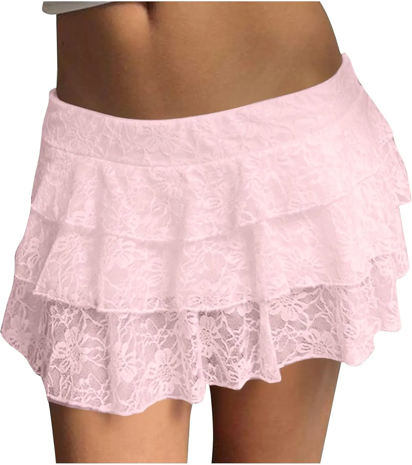 Women Ruffle Mini Skirts Summer Layered Skirt High Waist Tiered Skirt Lace Pleated Skirts Cute Flowy Skirt Streetwear