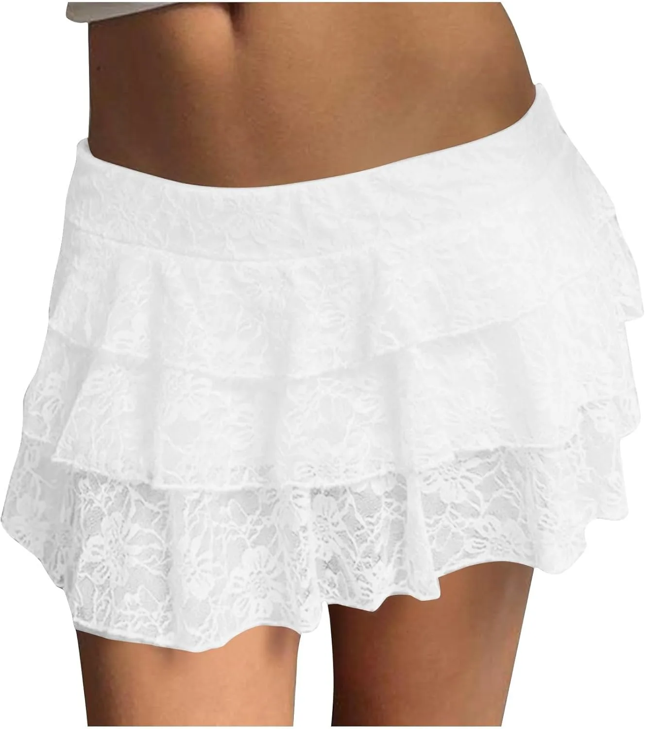Women Ruffle Mini Skirts Summer Layered Skirt High Waist Tiered Skirt Lace Pleated Skirts Cute Flowy Skirt Streetwear