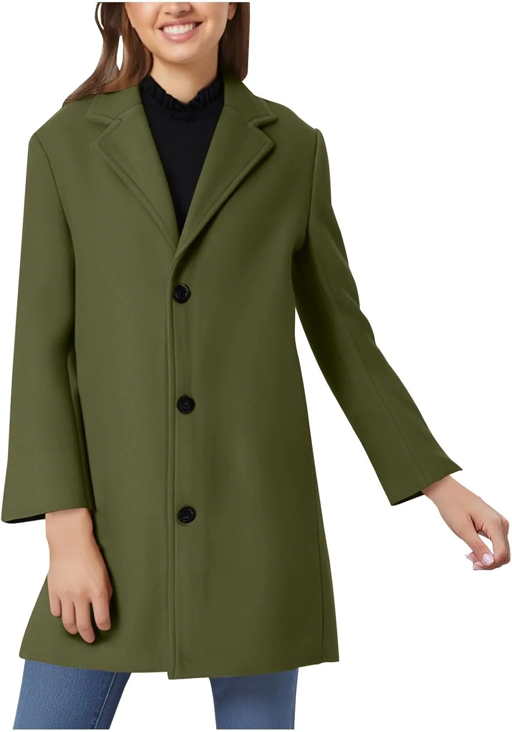 Women Winter Wool Blend Mid-Long Coat Notch Single -Breasted Lapel Jacket Outwear Ladies Warm Solid Thicken Overcoat