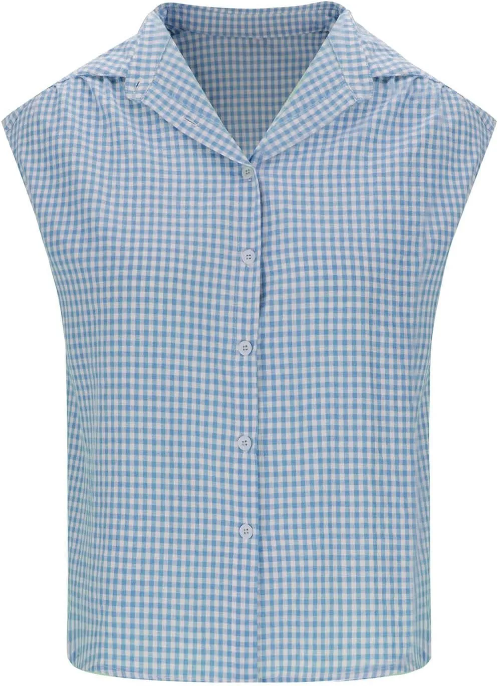 Women's Cap Sleeve Button Down Shirts Vintage Plaid Print Collared Blouse Dressy Casual Summer Tops