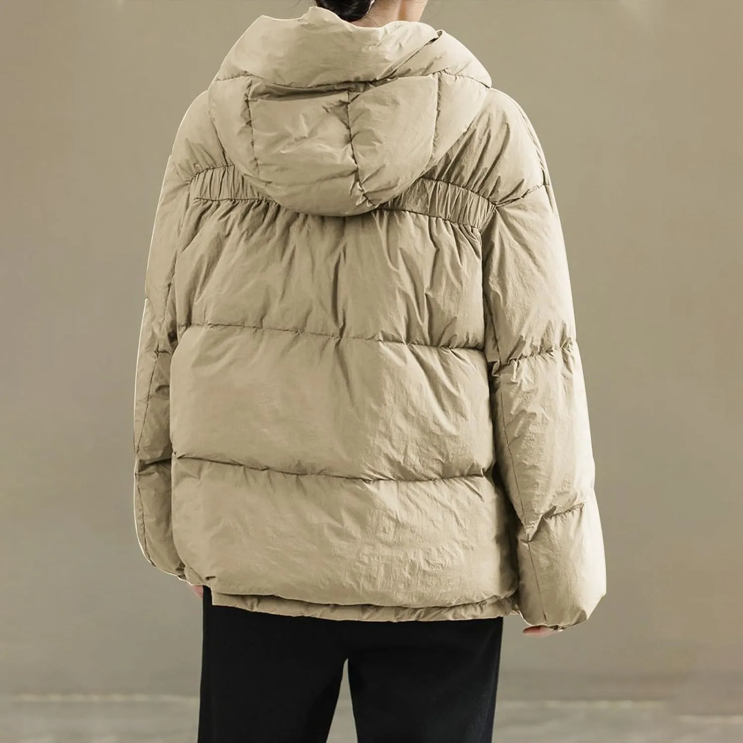 Womens Casual Zip Solid Quilted Puffer Coat Long Sleeve Insulated Down Coat with Hood Fitted Soft Overcoat Winter Suits