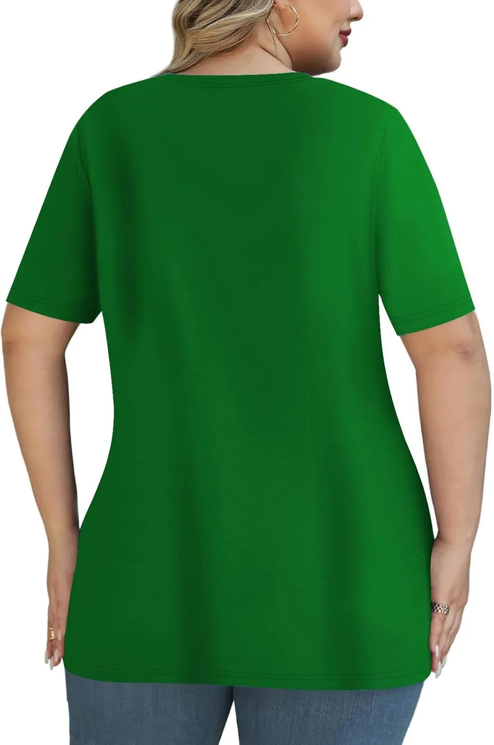 Women's Lace Up V Neck T Shirt Plus Size Short Sleeve Loose Fit Casual Summer Tops Solid Color Basic Tee Blouse