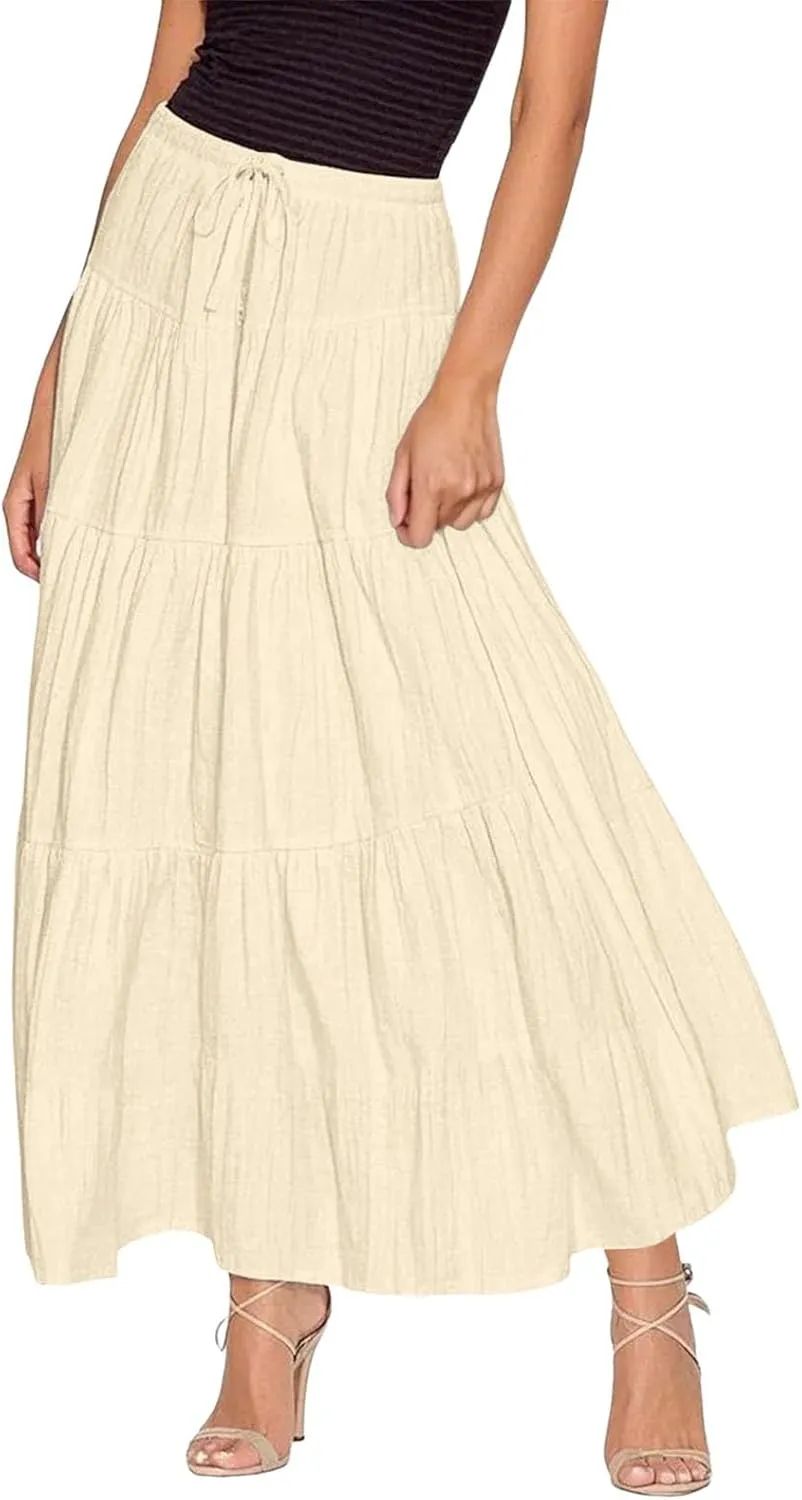 Womens Maxi Skirt Summer Floral Printed Boho Easter Long Skirts A Line Tiered Beach Vacation Dress with Pockets