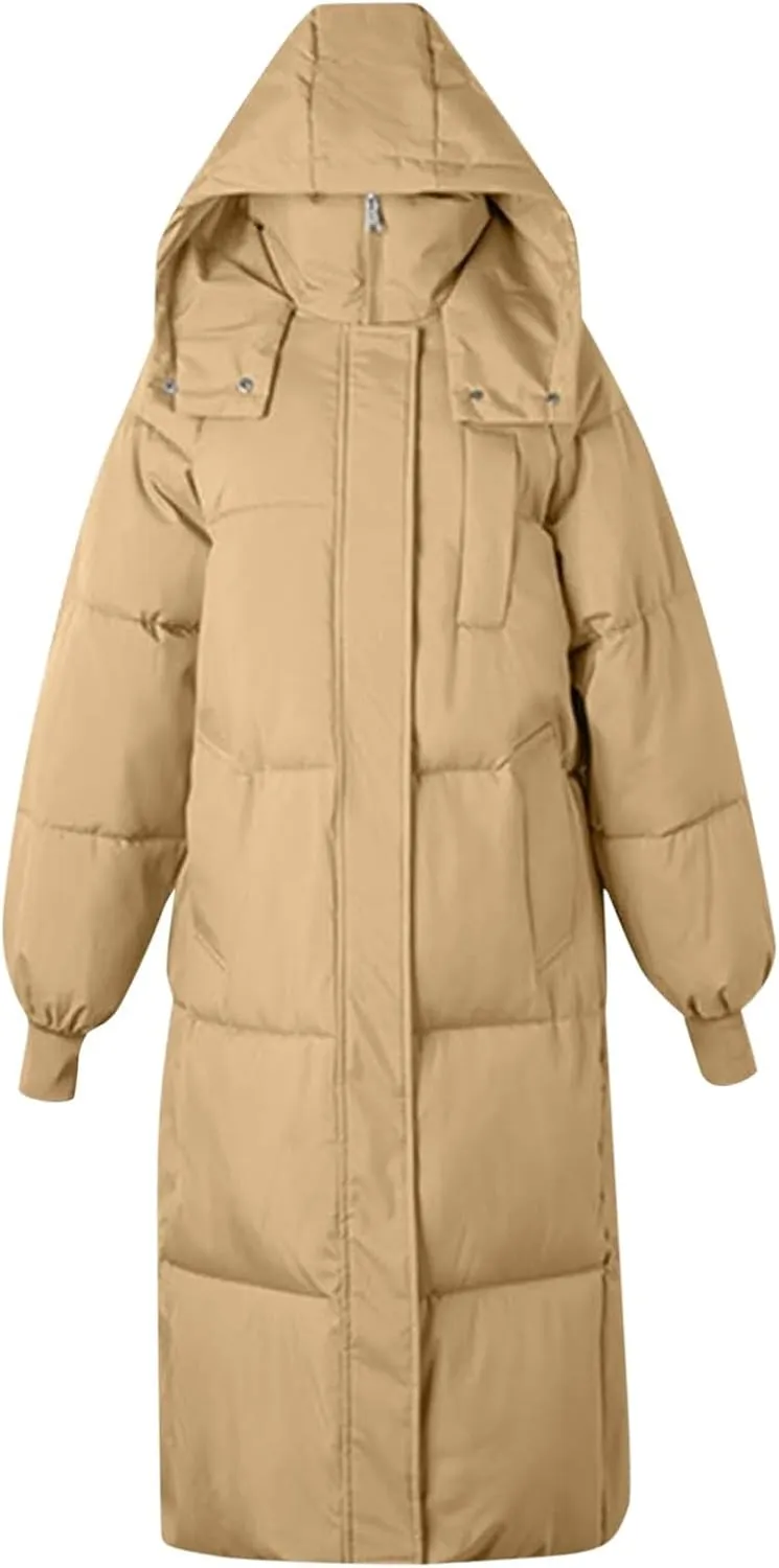 Womens Temperament Long Puffer Coat for Womens Long Sleeve Zipper Down Coat with Pockets Windproof Warm Fitted Outwear