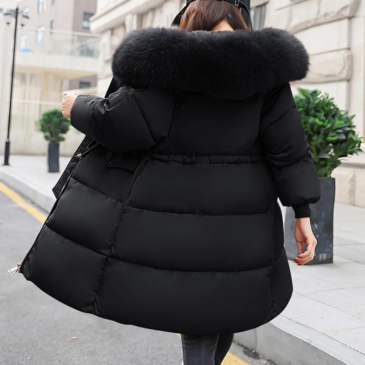 Womens Winter Coats 2024 Thicken Warm Puffer Jackets Long Sleeve Thermal Heavy Down Coat Parka with Faux Fur Hood