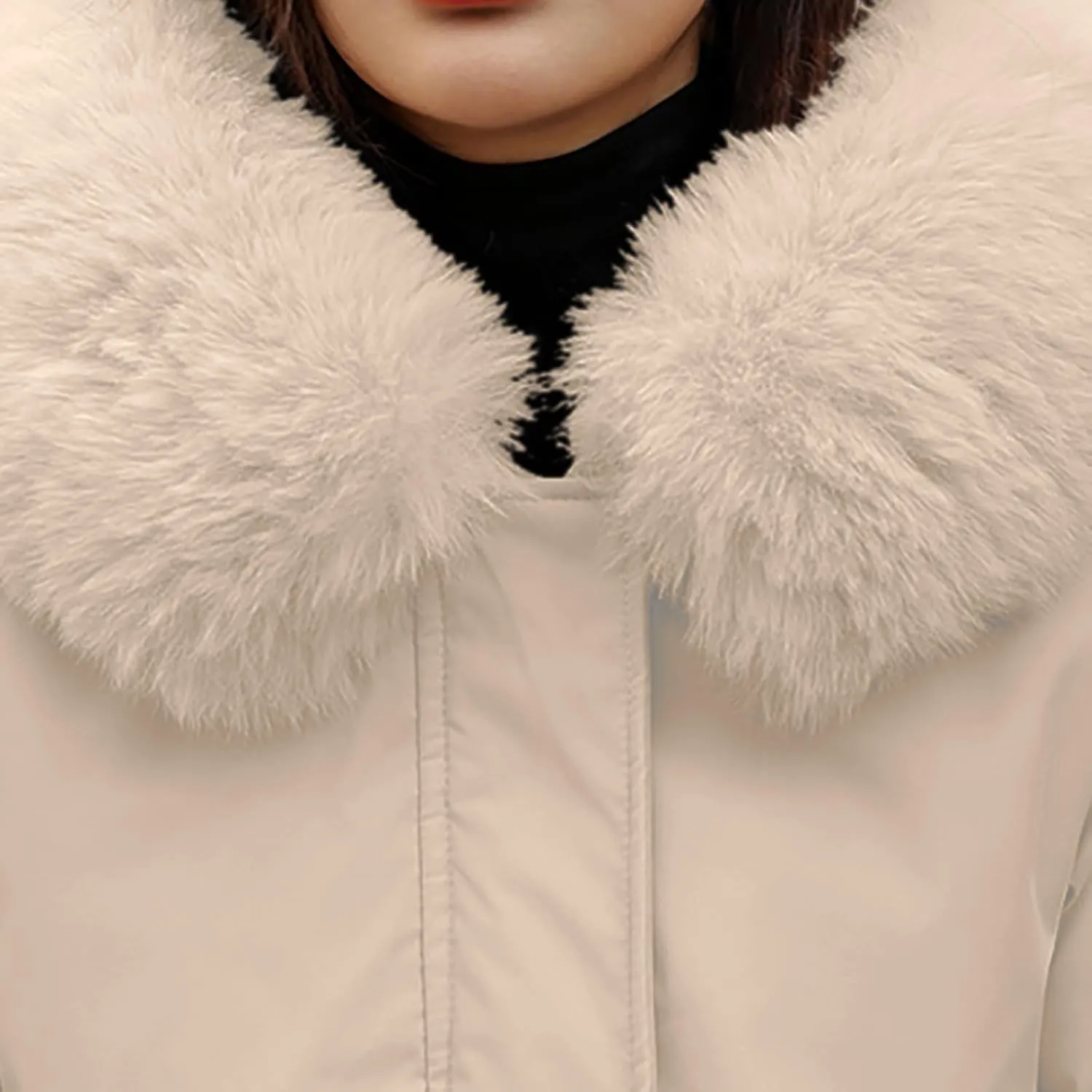 Women's Winter Quilted Coat Thick Warm Puffer Jacket Padded Down Coats With Fur Hood Knee Length Windproof Outerwear