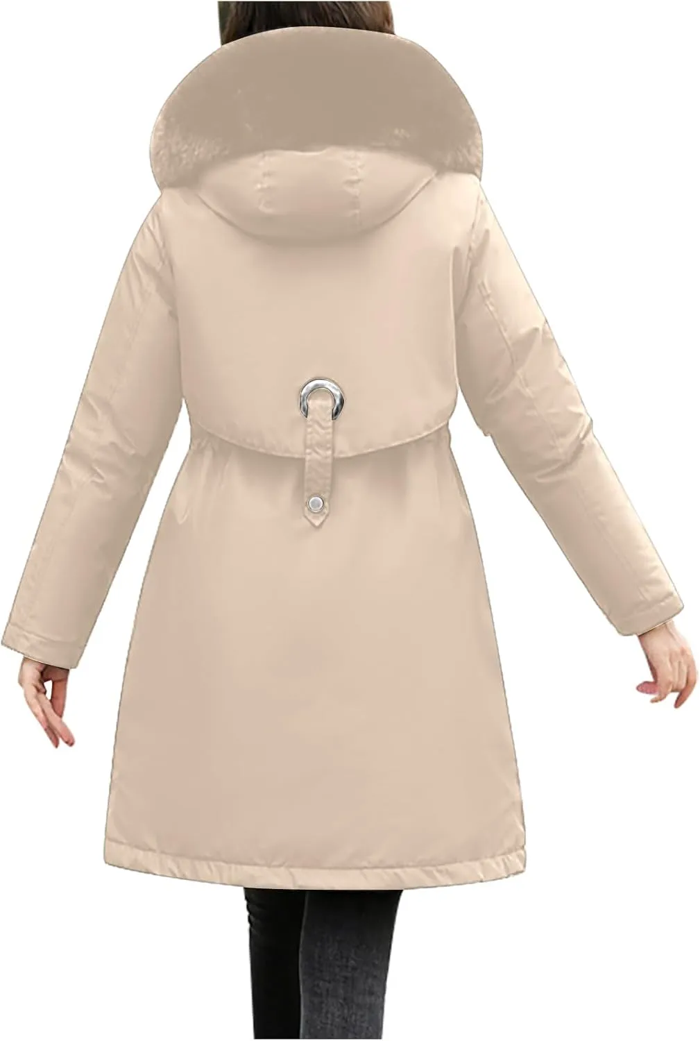 Women's Winter Quilted Coat Thick Warm Puffer Jacket Padded Down Coats With Fur Hood Knee Length Windproof Outerwear