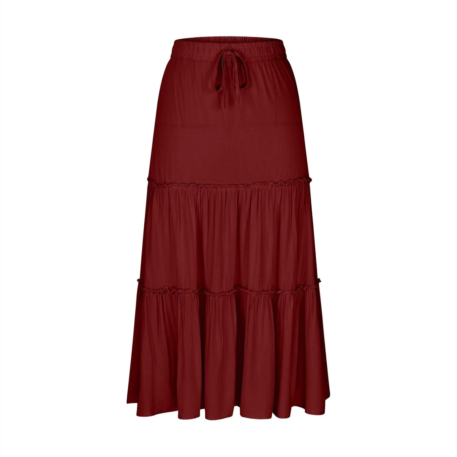 Xiaojmake Womens Flowy Boho Maxi Skirt Elastic High Waist Pleated A Line Tiered Casual Summer Beach Long Skirts with Pockets